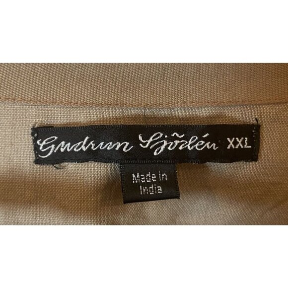 Gundrun Sjoden Tunic Blouse Button Front Cotton Linen Tan XXL - Picture 2 of 5
